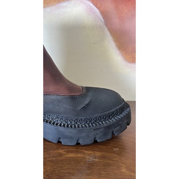 Coach Jayla Boots Brown Black Leather Lug Sole Platform Ankle Booties Women 7.5 - Picture 8 of 8